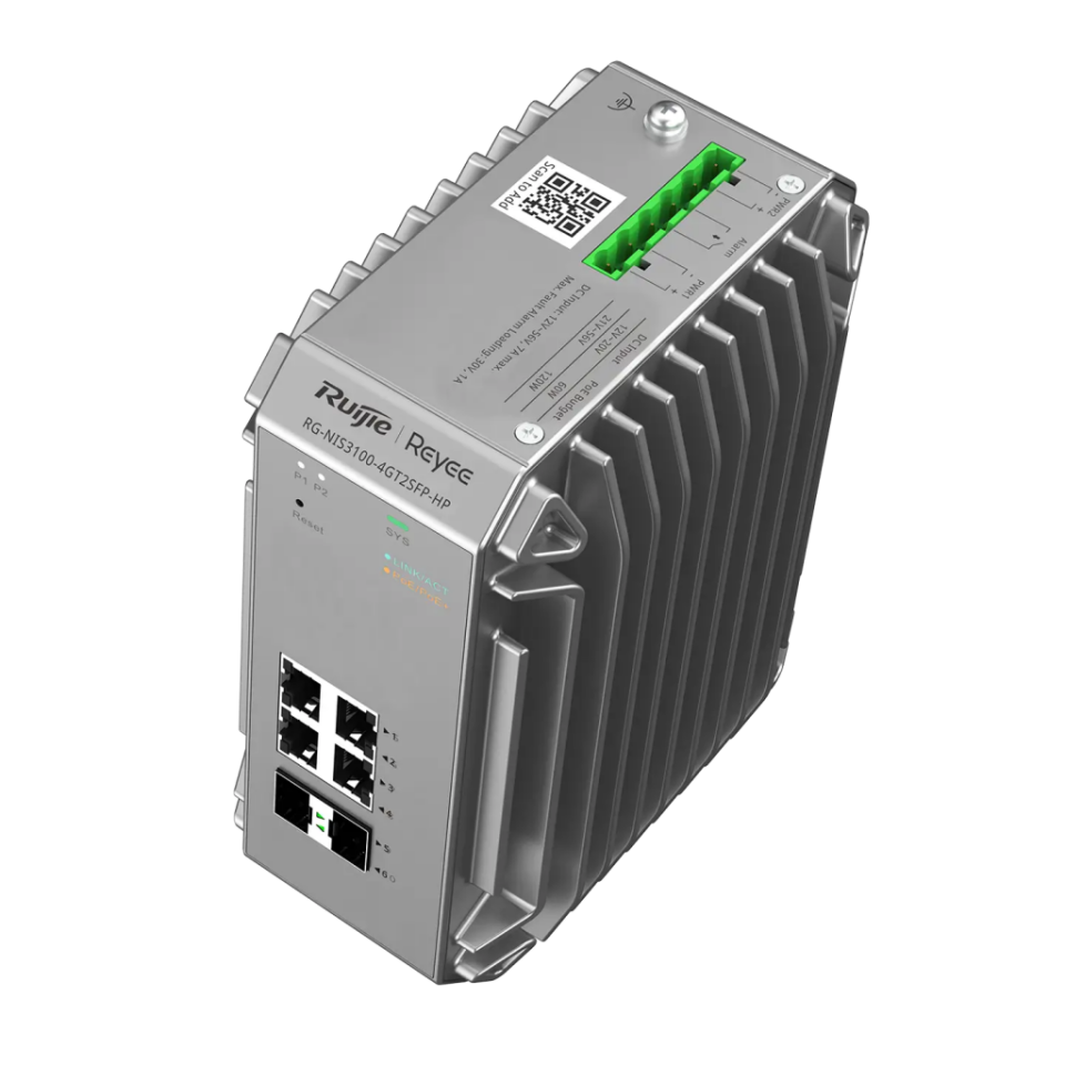RUIJIE REYEE RG-NIS3100-4GT2SFP-HP  4 Port  GigaBit PoE, 120W,  2Port SFP, Endüstriyel Switch