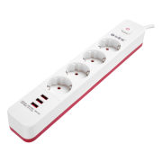 S-LINK SPG403U, 4 Soket, Akım Korumalı Priz, 3xUSB 5V 2.4A, 1.5Mt %100 Bakır 1.5mm Kablo, 750 Joule (Beyaz)