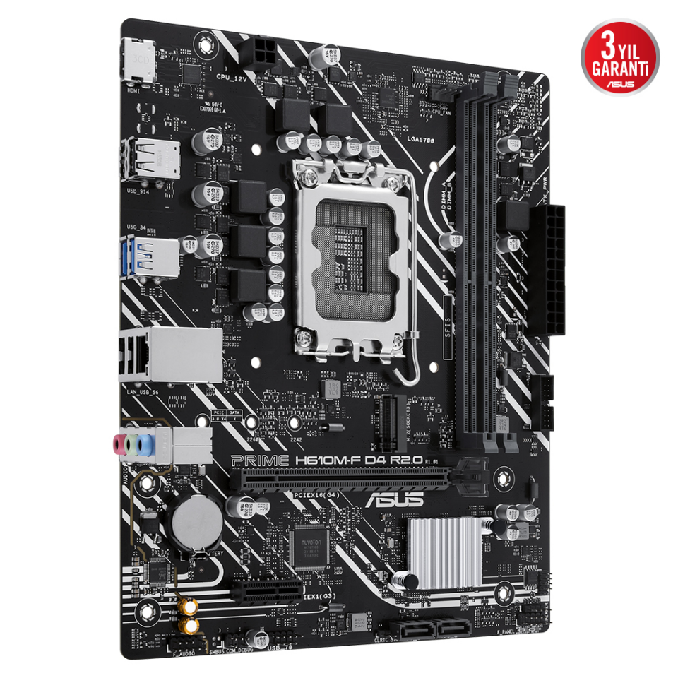 ASUS PRIME H610M-F D4 R2.0, 2xDDR4, M.2, HDMI, 12-13.14.Nesil, LGA1700 Soket, Anakart