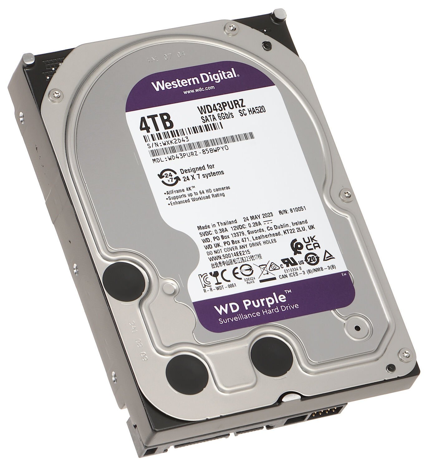 4TB 3.5 WD SATA 64MB PURPLE WD43PURZ 7/24 ( 3 Yıl Garanti )