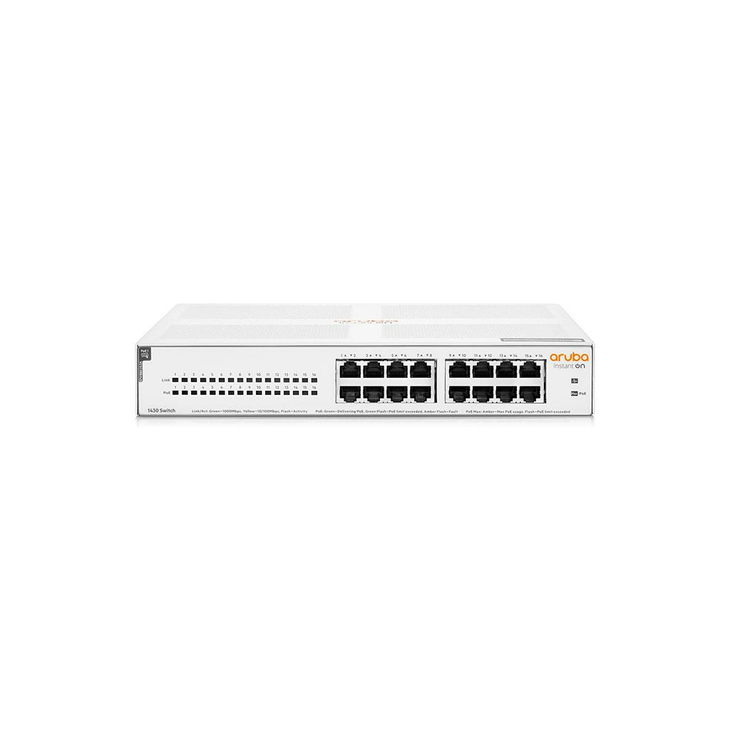 HP Aruba Instant On, R8R48A, 1430-16G, 16Port, GigaBit, PoE 124W, Yönetilemez, Masaüstü Switch