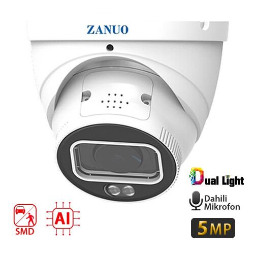ZANUO ZN-IPC-E3511M-AS-L-2.8MM 5MP DUAL LİGHT+SMD+AI  DOME IP KAMERA( Dahili Mikrofon)