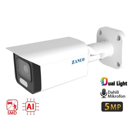 ZANUO ZN-IPC-B3511T-AS-L-3.6MM 5MP DUAL LİGHT+SMD+AI BULLET IP KAMERA ( Dahili Mikrofon)