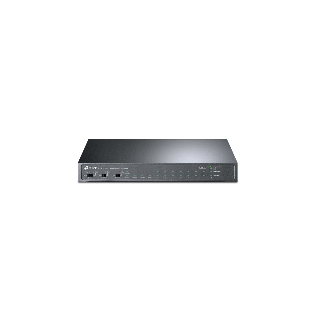 TP-LINK TL-SL1311MP, 8 Port, Megabit, PoE 124W, 2 Port Gigabit Lan, 1 Port GigaBit SFP, Yönetilemez, Masaüstü, Switch