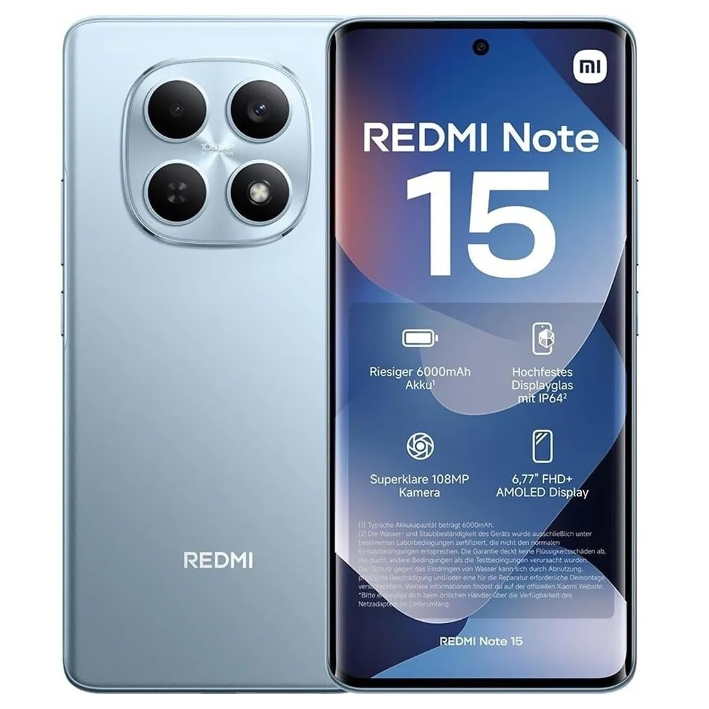 XIAOMI Redmi Note 15, Glacier Blue, 256GB, 8Gb Ram, 8 Çekirdek, 6,77inc Ekran, 20Mpix Ön, 108Mpix Arka Kamera, Türkiye Garantili, Cep Telefonu