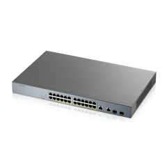 ZyXEL GS1350-26HP, 24 Port, GigaBit, PoE 375W, 2 Port GigaBit SFP, Yönetilebilir, Rackmount Switch