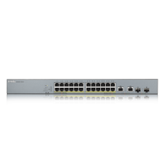 ZyXEL GS1350-26HP, 24 Port, GigaBit, PoE 375W, 2 Port GigaBit SFP, Yönetilebilir, Rackmount Switch
