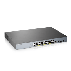 ZyXEL GS1350-26HP, 24 Port, GigaBit, PoE 375W, 2 Port GigaBit SFP, Yönetilebilir, Rackmount Switch