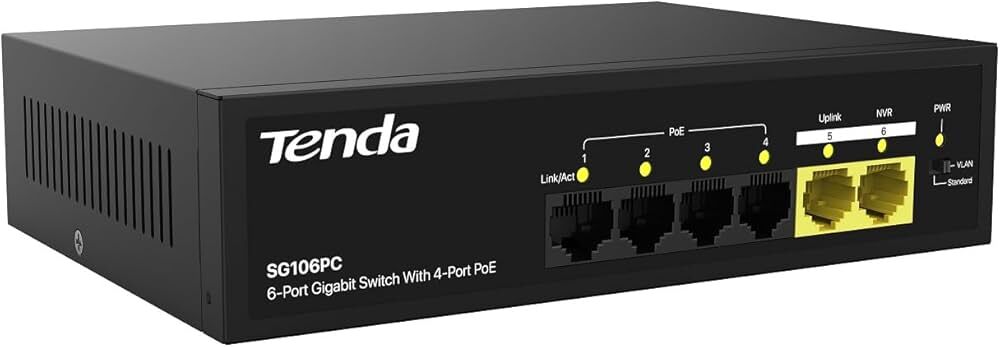 TENDA SG106PC 6 PORT 10/100/1000 4 PORT POE+ 2 PORT UPLİNK 55w SWİTCH