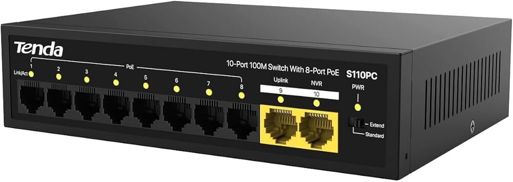 TENDA S110PC 10 PORT 10/100 8 PORT POE 2 PORT UPLİNK 80W SWİTCH