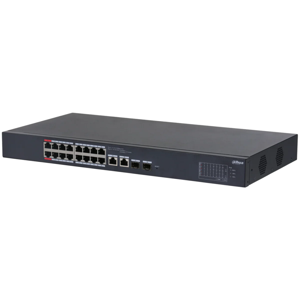 DAHUA CS4218-16ET-135, 16Port, Megabit, PoE 135W, 2 Port SFP Gigabit Combo, Cloud Yönetilebilir, Switch