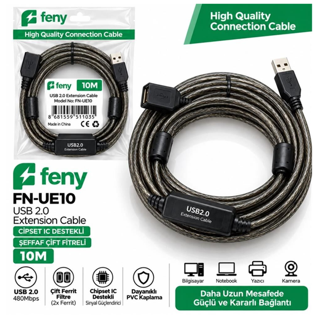 FENY FN-UE10, Güçlendirilmiş USB Uzatma Kablosu 10 Metre