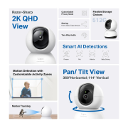 TP-LINK Tapo C220, 4,0Mpix, İç ve Dış Mekan, WiFi,  9Mt. Gece Görüşü, 360 Dönüş, İki Yönlü Ses Güvenlik Yapay Zeka Destekli Kamera