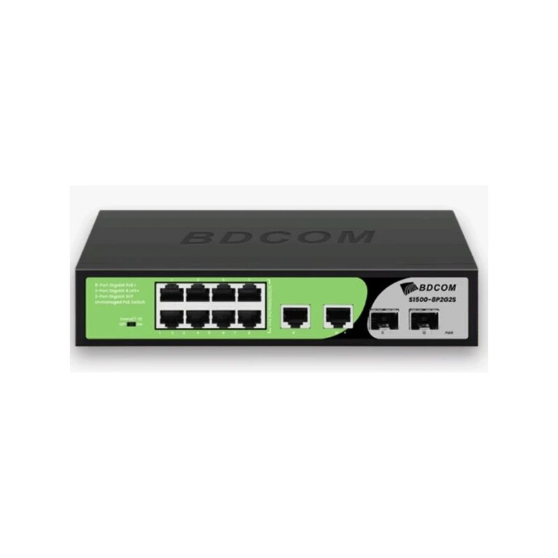 BDCOM S1500-8P2G2S 8 PORT 10/100/1000 8 PORT POE 2 PORT UPLINK +2 SFP 90W YONETILEMEZ DESKTOP SWITCH