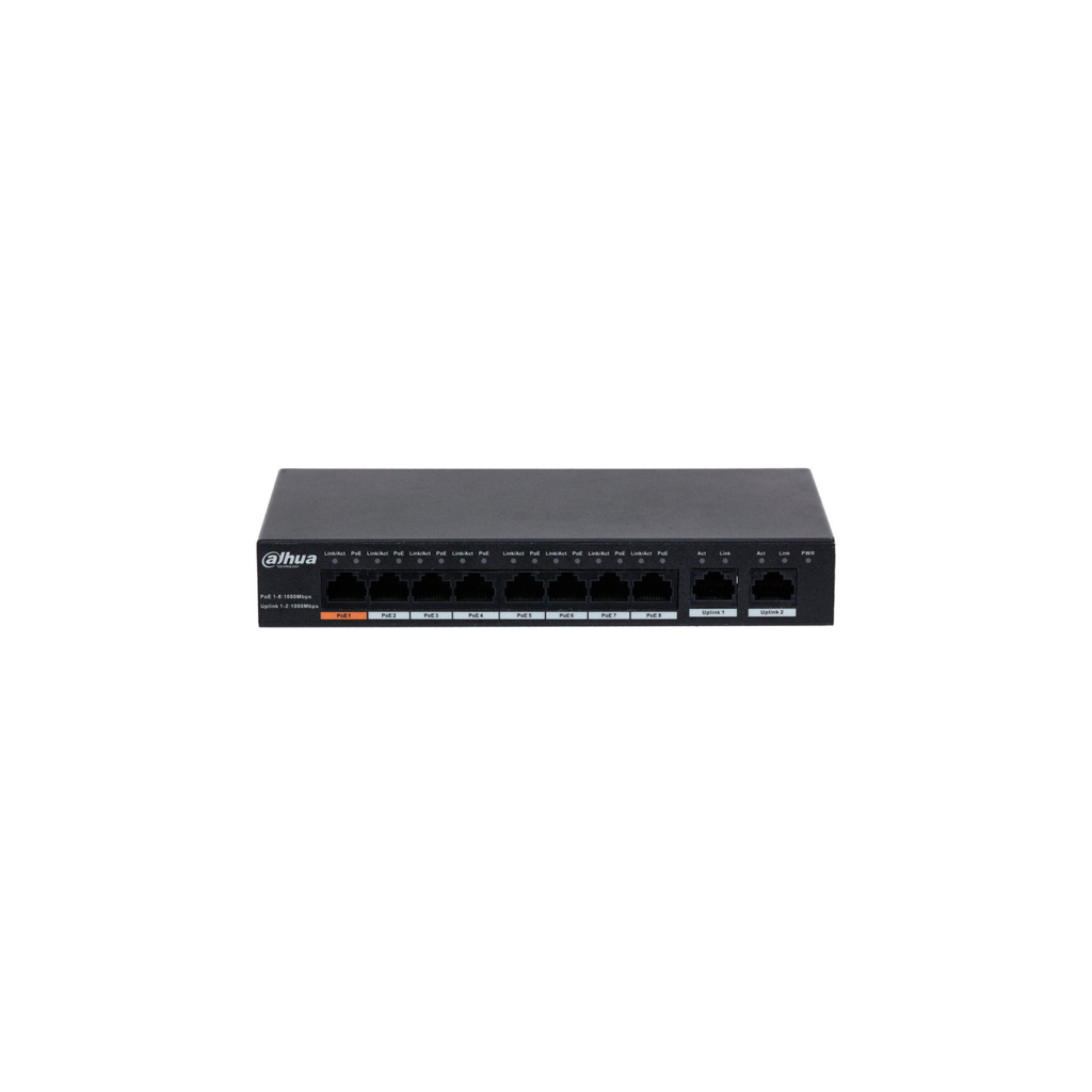 DAHUA PFS3010-8GT-96, 8 Port, GigaBit, PoE 96W, 2 Port GigaBit Uplink, Yönetilemez, Masaüstü Switch