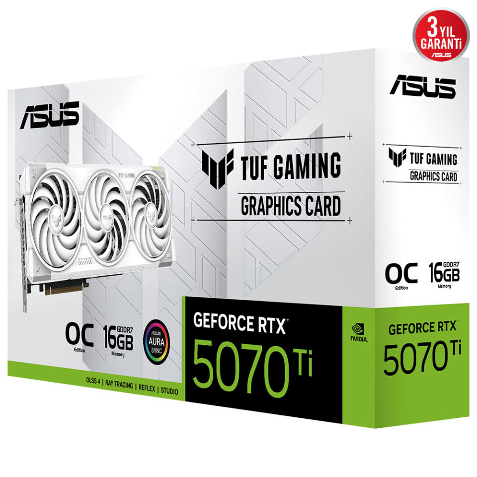 ASUS TUF-RTX5070TI-O16G-WHITE-GAMING-NVIDIA-GEFORCE-RTX 5070 TI-16GB GDDR7-256bit--OC-2xHDMI-3xDP-RGB-DLSS4 EKRAN KARTI