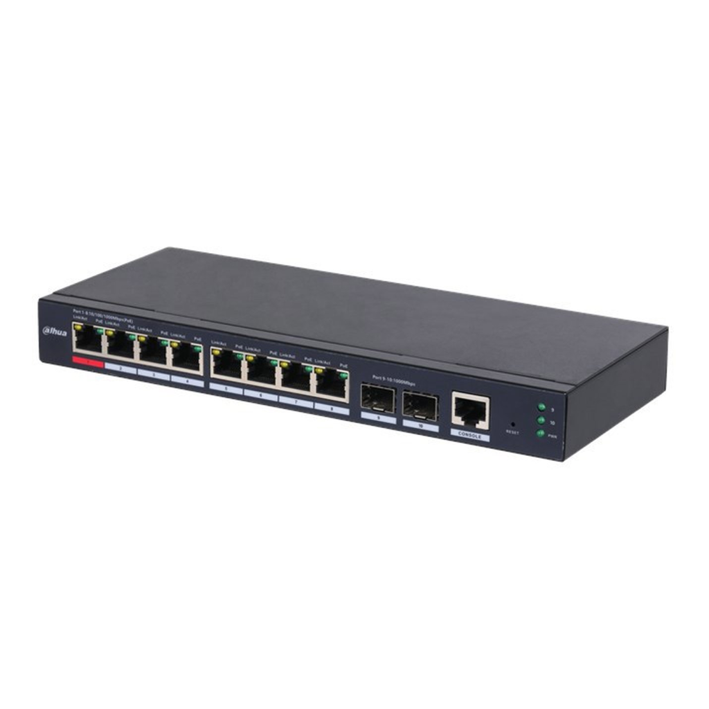 DAHUA S4210-8GT-110, 8 Port, Gigabit, PoE 110W, 2 Port Gigabit Uplink, Longe Range 250Mt., Cloud Yönetilebilir, Switch