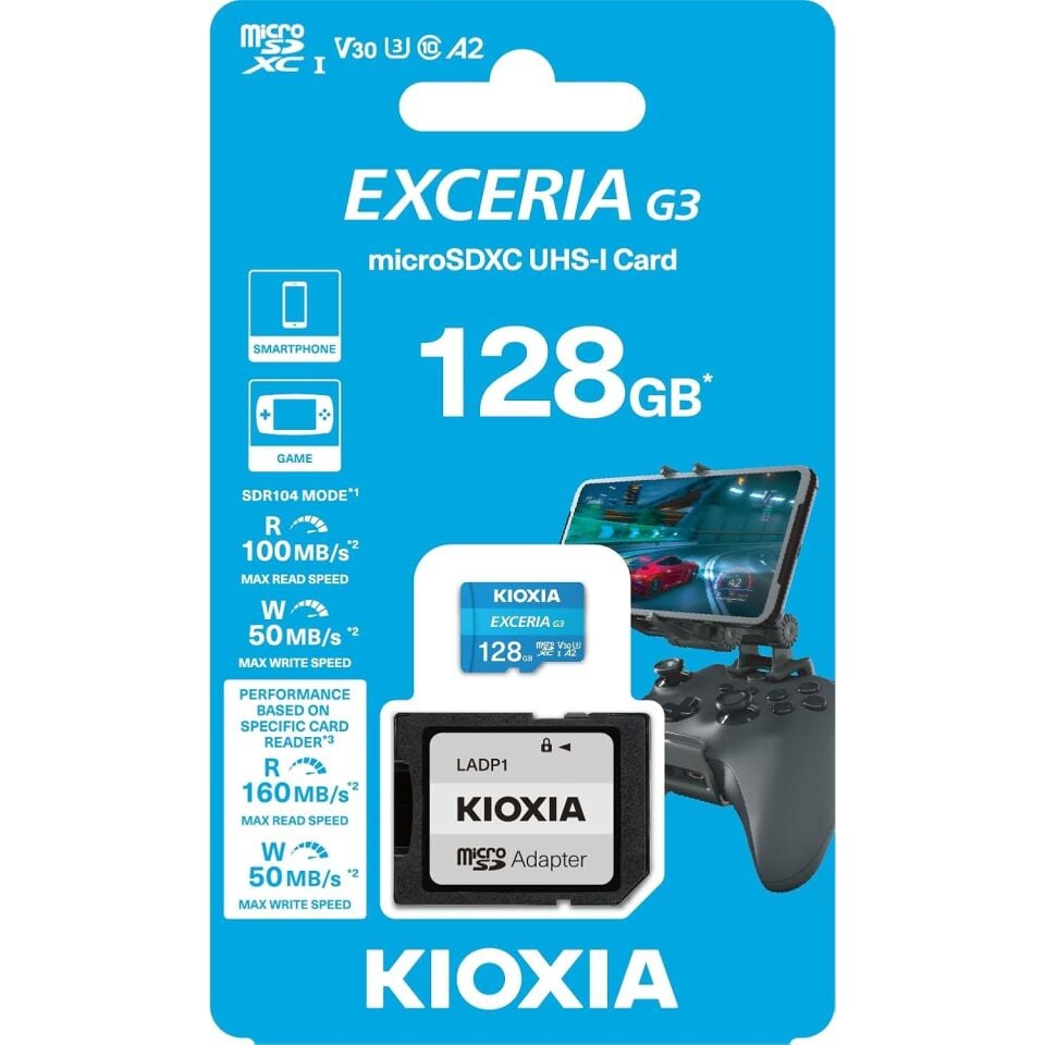 KIOXIA EXCERIA G3 128GB MICRO SDXC CLASS10 V30 4K 160/50MB/s HAFIZA KARTI LMEX3L128GG2