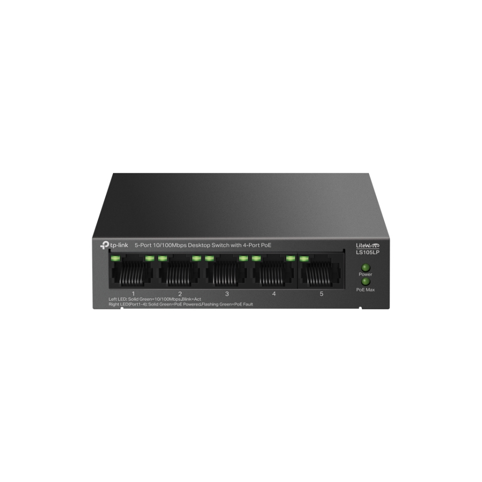 TP-LINK LS105LP, Green Tech, 5 Port, MegaBit, 4 Port PoE 41W, Metal Kasa, Yönetilemez, Masaüstü Switch
