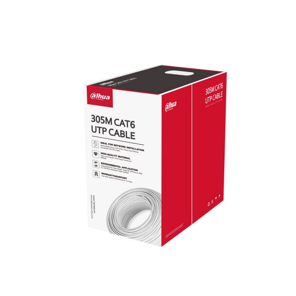 DAHUA DH-PFM923I-6UN-C, CAT6 305m, 24AWG 0.53mm, UTP, %100 Bakır, LSZH Halogen Free Kablo, Beyaz Renk