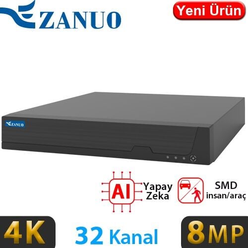 ZANUO ZN-NVR6232E-I-L 32 KANAL 2x14TB HDD DESTEKLİ 8MP KAMERA DESTEKLİ 4K NVR KAYIT CİHAZI
