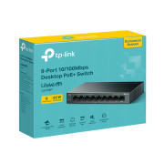 TP-LINK LS109P, Green Tech, 8 Port MegaBit, POE 63W, 1 Port Uplink, Long Range 250Mt, Yönetilemez, Metal Kasalı Switch