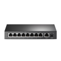 TP-LINK TL-SF1009P, 8 Port, MegaBit, PoE 65W, 1 Port Uplink, Yönetilemez, Metal Kasa, Masaüstü Switch