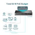TP-LINK TL-SF1009P, 8 Port, MegaBit, PoE 65W, 1 Port Uplink, Yönetilemez, Metal Kasa, Masaüstü Switch