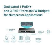 TP-LINK TL-SG1006PP, 6 Port, GigaBit, 4 Port PoE 64W, Yönetilemez, Metal Kasa, Masaüstü Switch