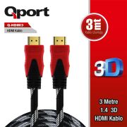 QPORT Q-HDMI3 3 METRE ALTIN UÇLU HDMI KABLO 1.4V