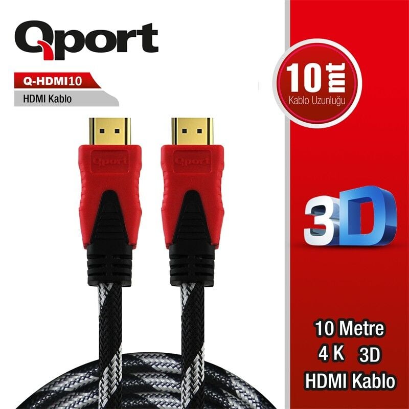 QPORT Q-HDMI10 10 METRE ALTIN UÇLU HDMI KABLO 1.4V