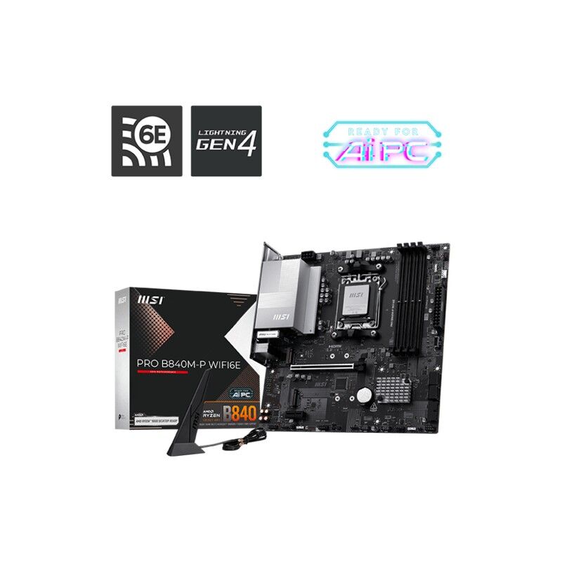 MSI PRO B840M-P WIFI6E DDR5 8000MT/S 1XHDMI 2XM.2 USB-C AM5 MATX (AMD AM5 9000/8000/7000 SERİLERİ İLE UYUMLU)