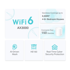 TP-LINK DECO-X50, AX3000, Üçlü Mesh, 574-2402Mbps Dual Band, WiFi6, 3Port Gigabit Lan, 600m2 kapsama Alanı, Router, Geniş Alan İnternet Ağı Sağlayıcısı