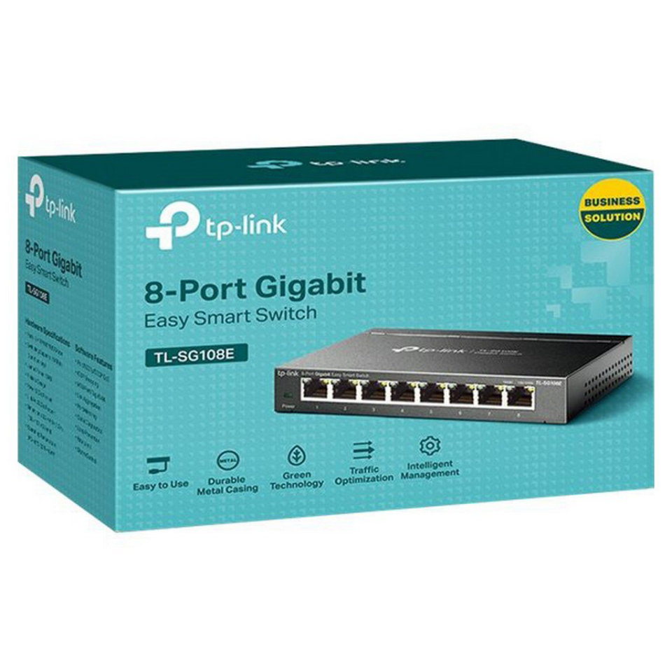 TP-LINK TL-SG108E, 8 Port, GigaBit, Easy Smart, Yönetilebilir, Metal Kasa, Masaüstü Switch