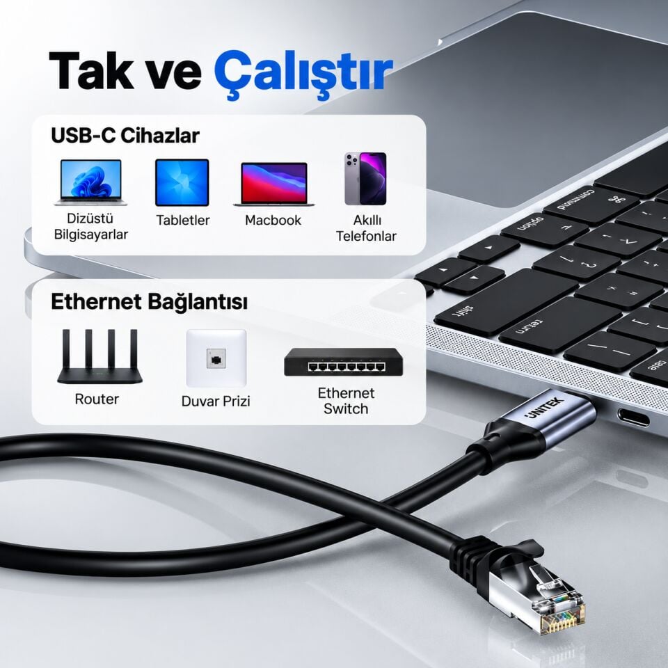 UNITEK USB-C TO ETHERNET KABLO 3M (C18148AGY01-3M)