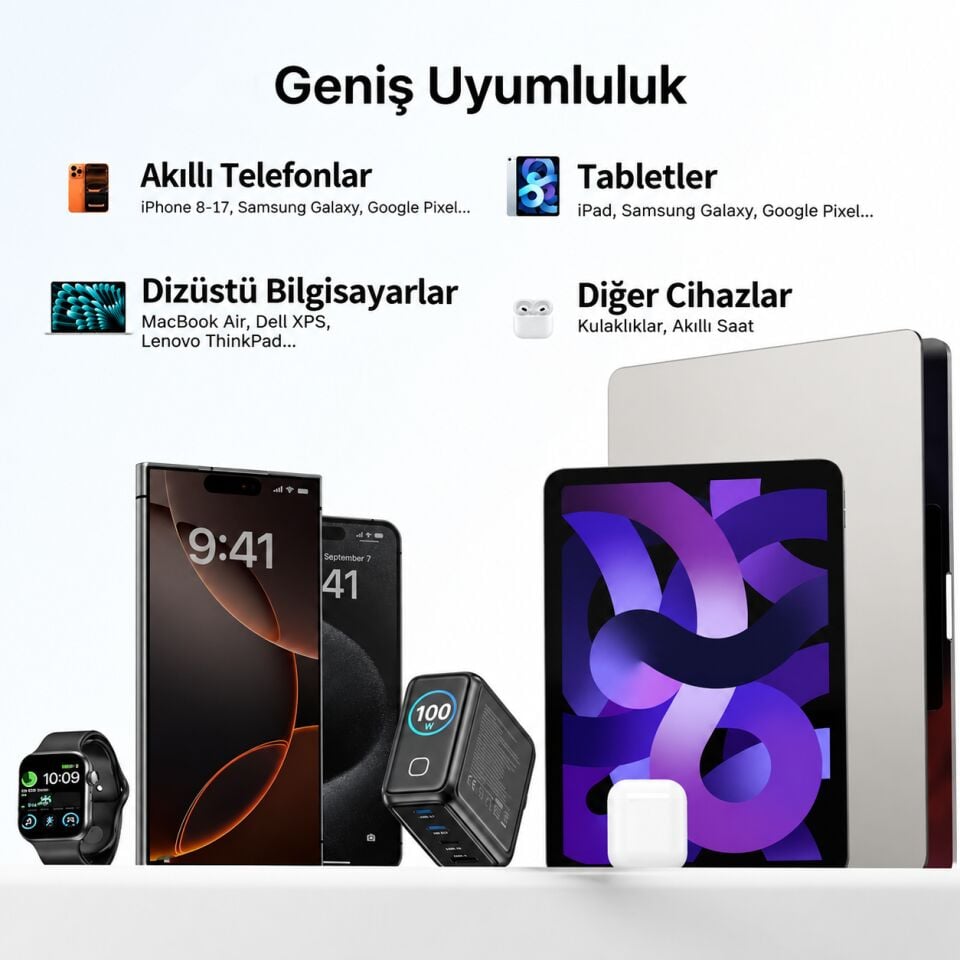 UNITEK REXO 100W 4 PORTLU AKILLI EKRANLI GAN SARJ CİHAZI (P1132ABK01-EU)