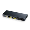 ZyXEL GS1100-10HP, 8 Port, Gigabit, PoE 130W, 2 Port GigaBit SFP, Yönetilemez, Masaüstü Switch