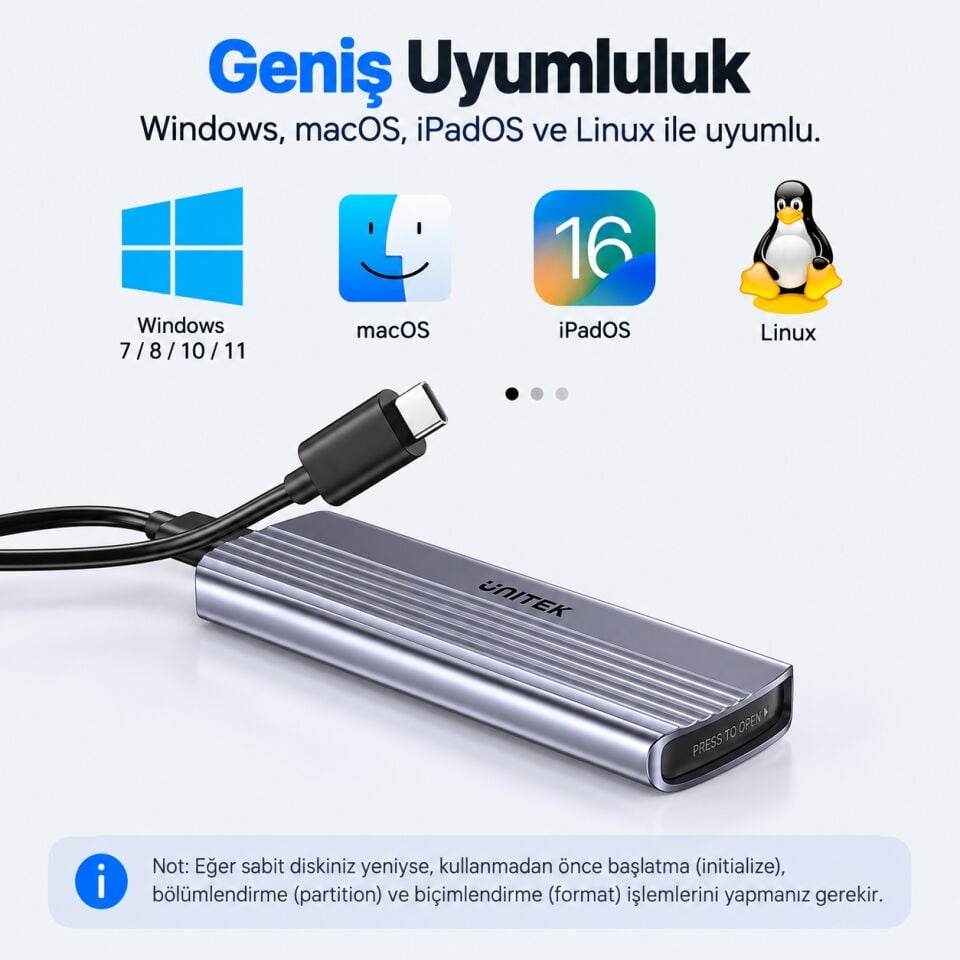 UNITEK M.2 PCIe NVME USB-C SSD KUTUSU (S1241B01)