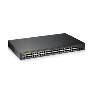 ZyXEL GS1900-48HP V2, 48 Port, Gigabit, 24 Port PoE 170W, 2 Port GigaBit SFP, Yönetilebilir, Rackmount Switch