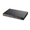 ZyXEL GS1900-48HP V2, 48 Port, Gigabit, 24 Port PoE 170W, 2 Port GigaBit SFP, Yönetilebilir, Rackmount Switch