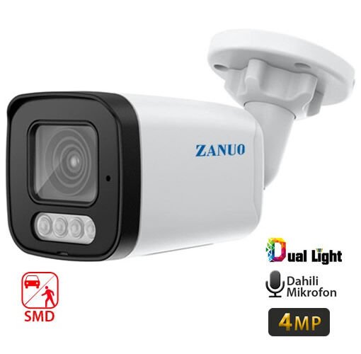 -ZANUO ZN-IPC-B1410C-S2-L-AS-3.6MM 4MP DUAL LİGHT+SMD BULLET IP KAMERA( Dahili Mikrofon)