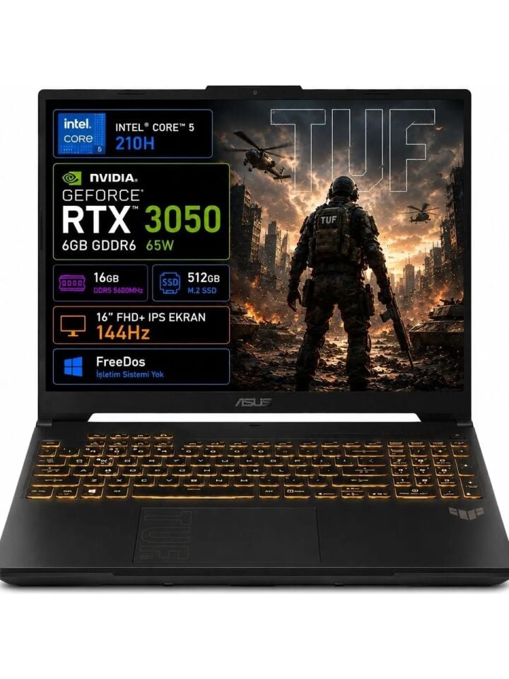 ASUS TUF Gaming F16 FX607VJB-RL037 Core 5 210H 16GB 512GB SSD 6gb RTX3050 16'' DOS Gaming Notebook