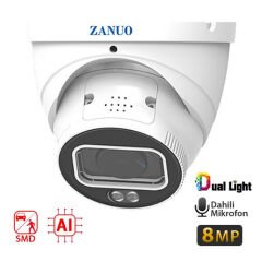 -ZANUO ZN-IPC-E3811M-ZAS-L 8MP 2.7-13.5MM DUAL LİGHT+SMD+AI DOME IP KAMERA ( Dahili Mikrofon)