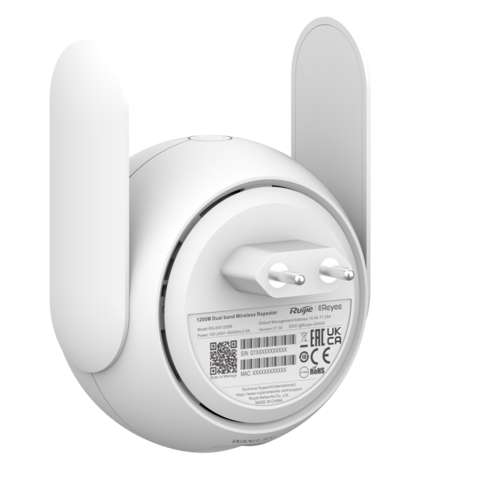 RUIJIE Reyee RG-EW1200R, 1Port, 1200Mbps, Dual Band, Wifi 5, WPS Butonu, Reyee Mesh, Menzil Genişletici