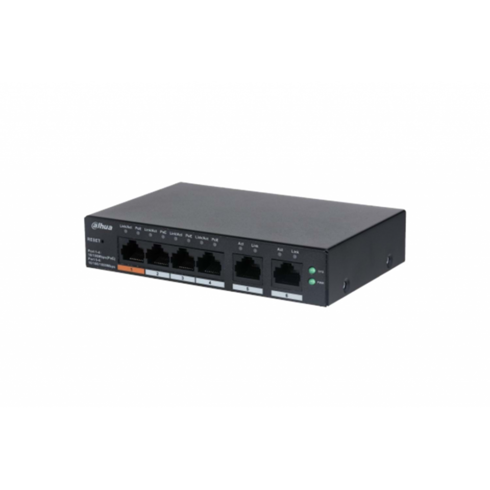 DAHUA CS4006-4ET-60, 4 Port, Megabit, PoE 60W, 2 Port Uplink, Cloud Yönetilebilir, Switch