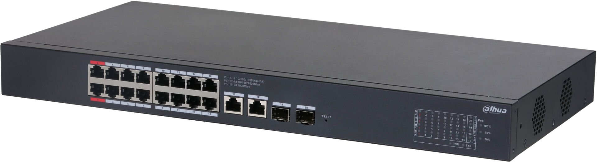 DAHUA CS4220-16GT-190 16GE POE PORT 190W 2GE UPLİNK 2XSFP CLOUD YÖNETİLEBİLİR SWİTCH