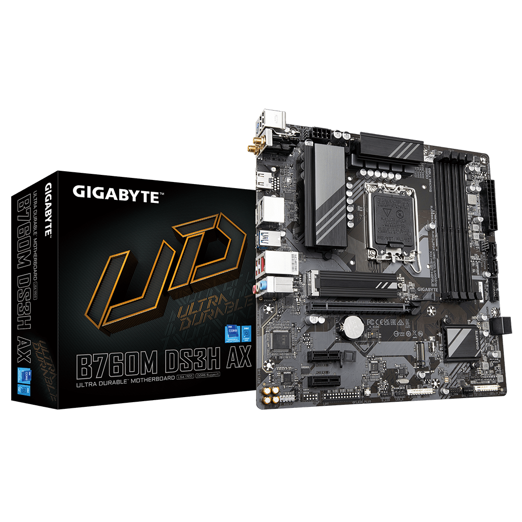 GIGABYTE B760M DS3H AX, rev.1.0, 4xDDR5, 2xM.2, 2xDP, HDMI, Type-C, Wi-Fi 6E, Bluetooth v5.3, 12-13-14.Nesil, LGA1700 Soket, Anakart