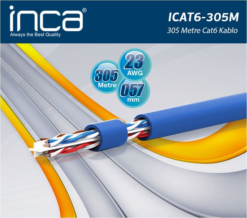 INCA ICAT6-305M CAT6 UTP 305 Metre 23 AWG 0.57MM Network Kablosu