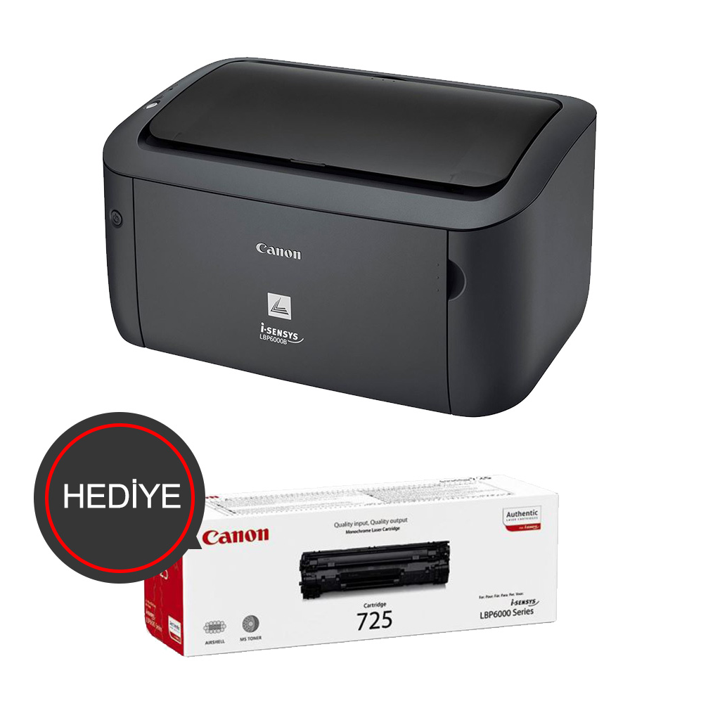 CANON i-SENSYS LBP6030B, Lazer Yazıcı (Siyah), Orjinal 1adet CRG725 Toner Hediyeli (Dakikada 18 Sayfa) ORİJİNAL TONERLİ