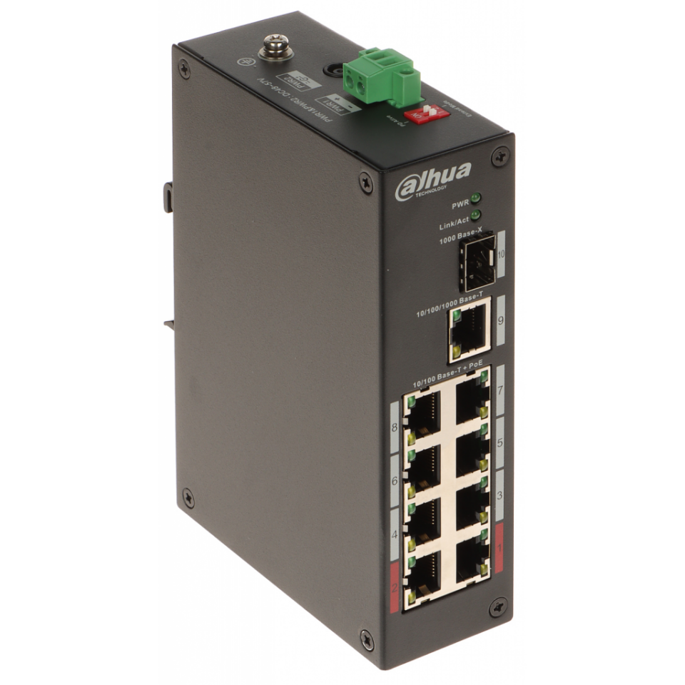 DAHUA PFS3110-8ET-96-V2, 8 Port, Megabit, PoE 96W, 1 Port Gigabit Uplink, 1 Port Gigabit SFP, Yönetilemez, Masaüstü Switch